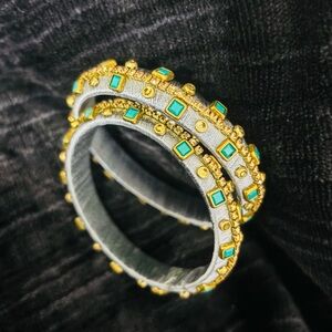 Elegant Gold and Turquoise Bangle Set